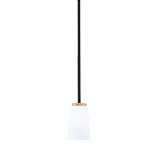Toltec Sandia 4.5in 1-Light Mini Pendant | Matte Black & New Age Brass Steel and White Opal Glass | Kitchen Island & Dining | Model 6201-MBNAB-261