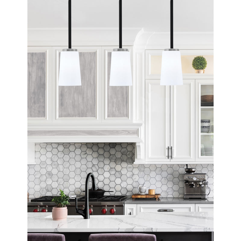 Toltec Sandia 4.5in 1-Light Mini Pendant | Matte Black & New Age Brass Steel and White Opal Glass | Kitchen Island & Dining | Model 6201-MBNAB-261