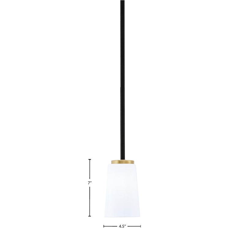 Toltec Sandia 4.5in 1-Light Mini Pendant | Matte Black & New Age Brass Steel and White Opal Glass | Kitchen Island & Dining | Model 6201-MBNAB-261