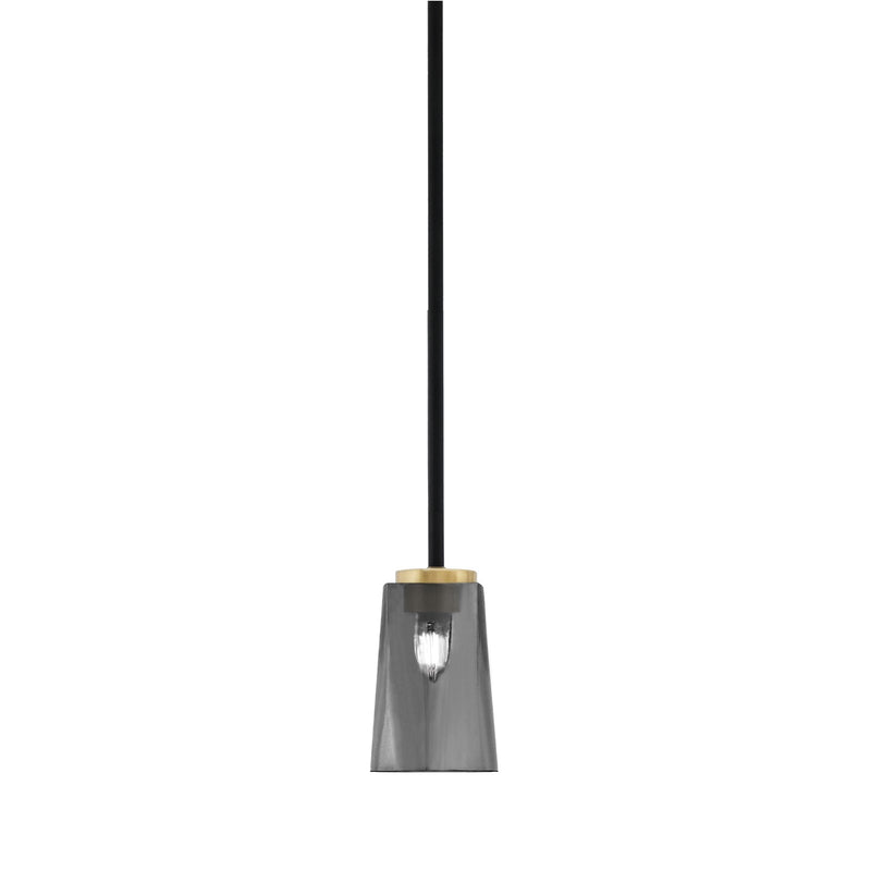 Toltec Sandia 4.5in 1-Light Mini Pendant | Matte Black & New Age Brass Steel and Smoke Bubble Glass | Kitchen Island & Dining | Model 6201-MBNAB-262