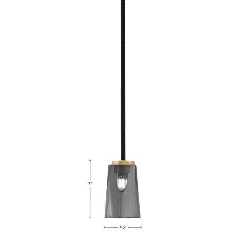 Toltec Sandia 4.5in 1-Light Mini Pendant | Matte Black & New Age Brass Steel and Smoke Bubble Glass | Kitchen Island & Dining | Model 6201-MBNAB-262