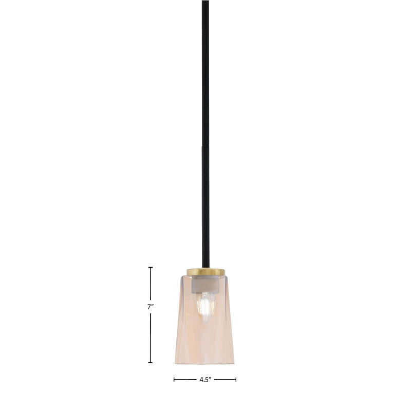 Toltec Sandia 5in 1-Light Mini Pendant | Matte Black and New Age Brass with Amber Gradient Glass | Kitchen Island & Dining | Model 6201-MBNAB-263