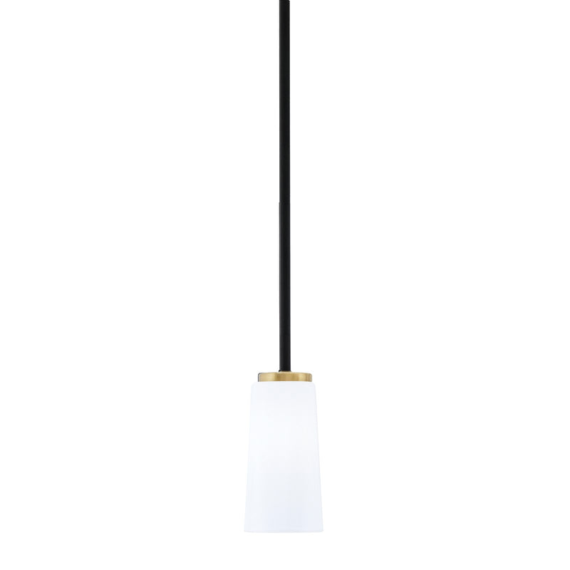 Toltec Sandia 5in 1-Light Mini Pendant | Matte Black and New Age Brass with White Opal Glass | Kitchen Island & Dining Room | Model 6201-MBNAB-291