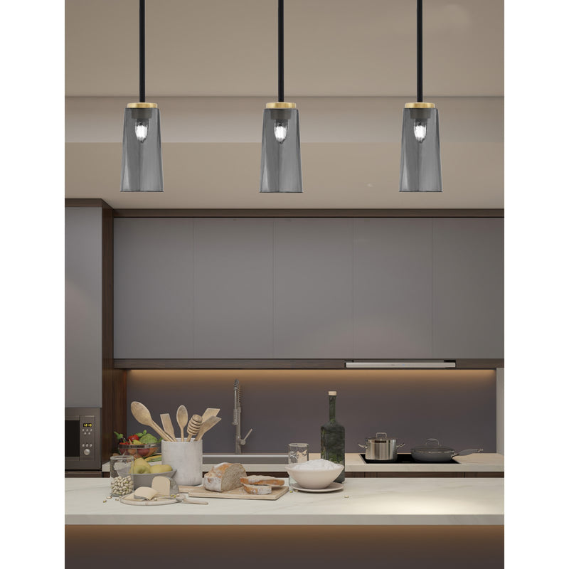 Toltec Sandia 5in 1-Light Mini Pendant | Matte Black and New Age Brass with Smoke Bubble Glass | Kitchen Island & Dining Room | Model 6201-MBNAB-292
