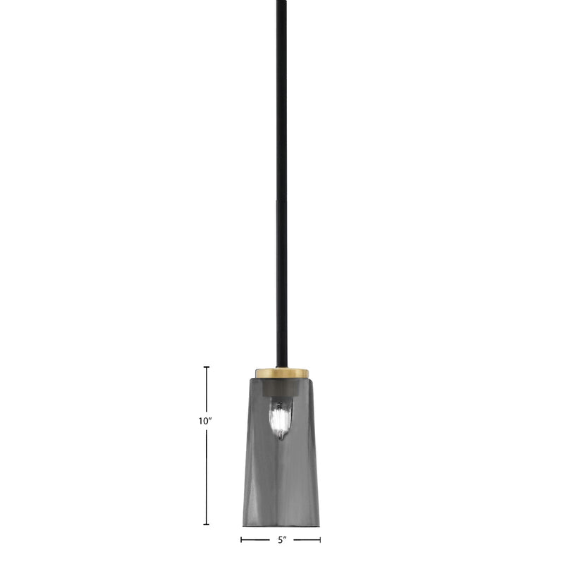Toltec Sandia 5in 1-Light Mini Pendant | Matte Black and New Age Brass with Smoke Bubble Glass | Kitchen Island & Dining Room | Model 6201-MBNAB-292