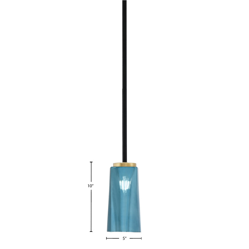 Toltec Sandia 5in 1-Light Mini Pendant | Matte Black and New Age Brass with Blue Gradient Glass | Kitchen Island & Dining Room | Model 6201-MBNAB-295