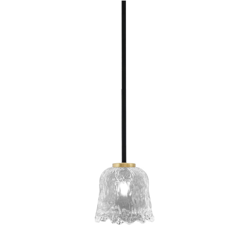 Toltec Sandia 7in 1-Light Mini Pendant | Matte Black and New Age Brass with Clear Lava Glass | Kitchen Island & Dining Room | Model 6201-MBNAB-4230