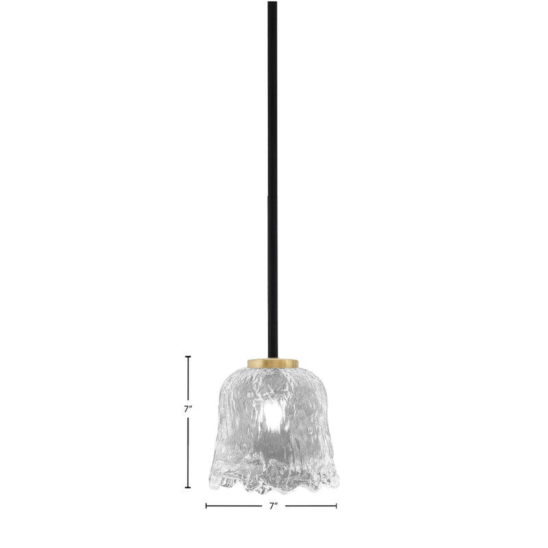 Toltec Sandia 7in 1-Light Mini Pendant | Matte Black and New Age Brass with Clear Lava Glass | Kitchen Island & Dining Room | Model 6201-MBNAB-4230
