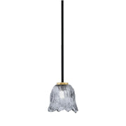 Toltec Sandia 7in 1-Light Mini Pendant | Matte Black and New Age Brass with Smoke Lava Glass | Kitchen Island & Dining Room | Model 6201-MBNAB-4232