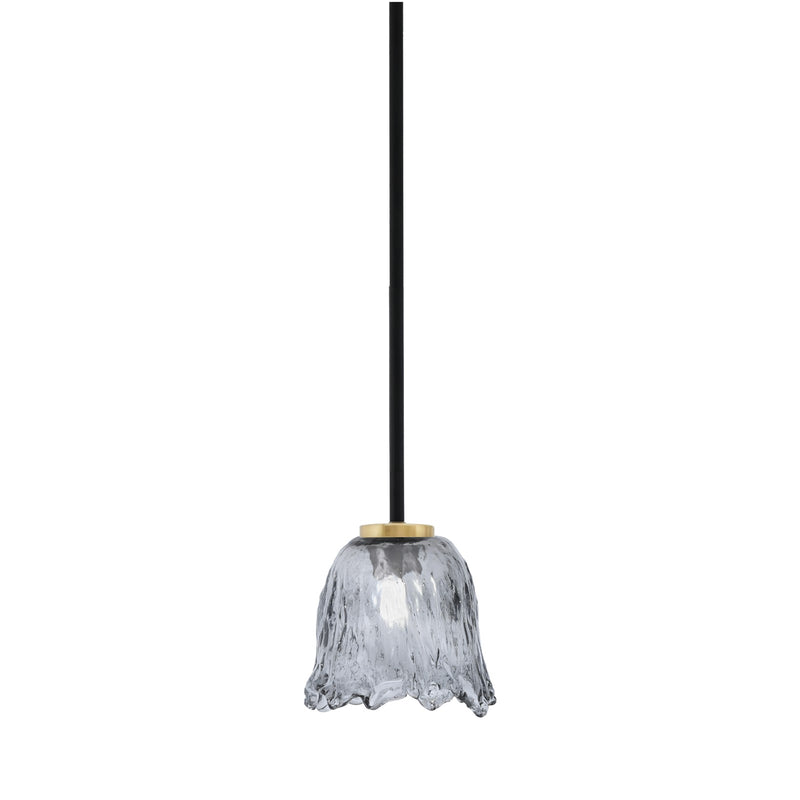 Toltec Sandia 7in 1-Light Mini Pendant | Matte Black and New Age Brass with Smoke Lava Glass | Kitchen Island & Dining Room | Model 6201-MBNAB-4232