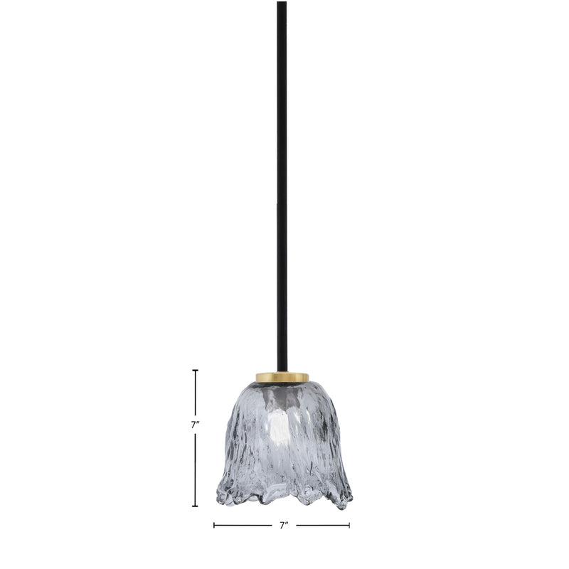 Toltec Sandia 7in 1-Light Mini Pendant | Matte Black and New Age Brass with Smoke Lava Glass | Kitchen Island & Dining Room | Model 6201-MBNAB-4232