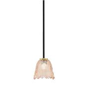 Toltec Sandia 7in 1-Light Mini Pendant | Matte Black and New Age Brass with Amber Lava Glass | Kitchen Island & Dining Room | Model 6201-MBNAB-4233