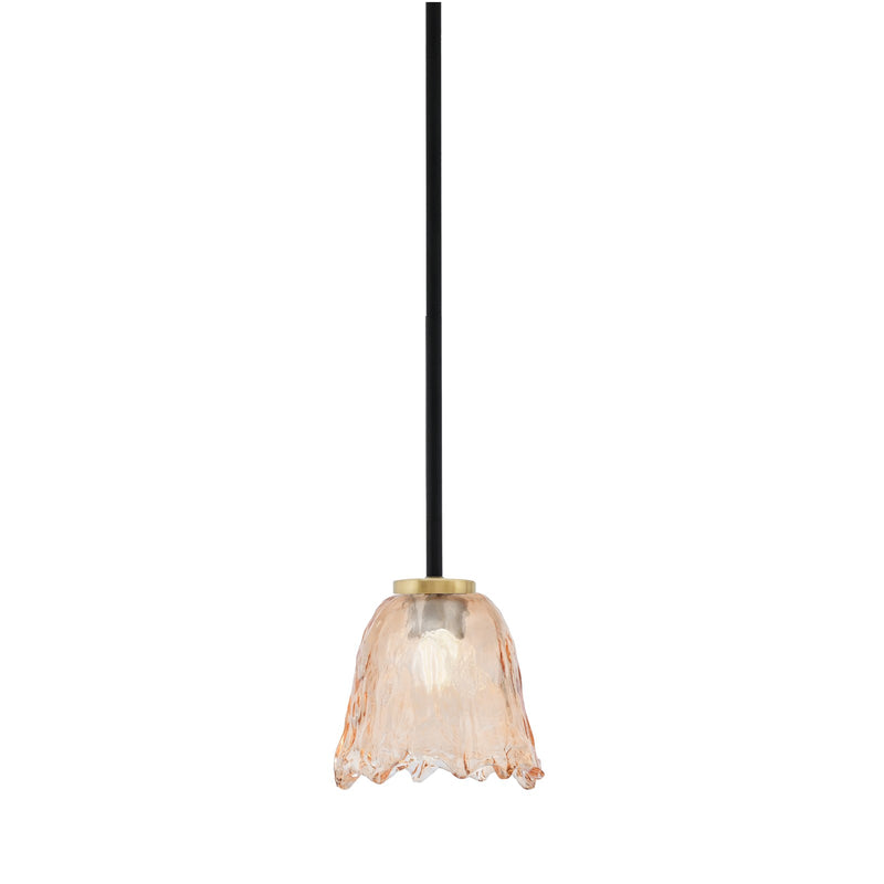 Toltec Sandia 7in 1-Light Mini Pendant | Matte Black and New Age Brass with Amber Lava Glass | Kitchen Island & Dining Room | Model 6201-MBNAB-4233