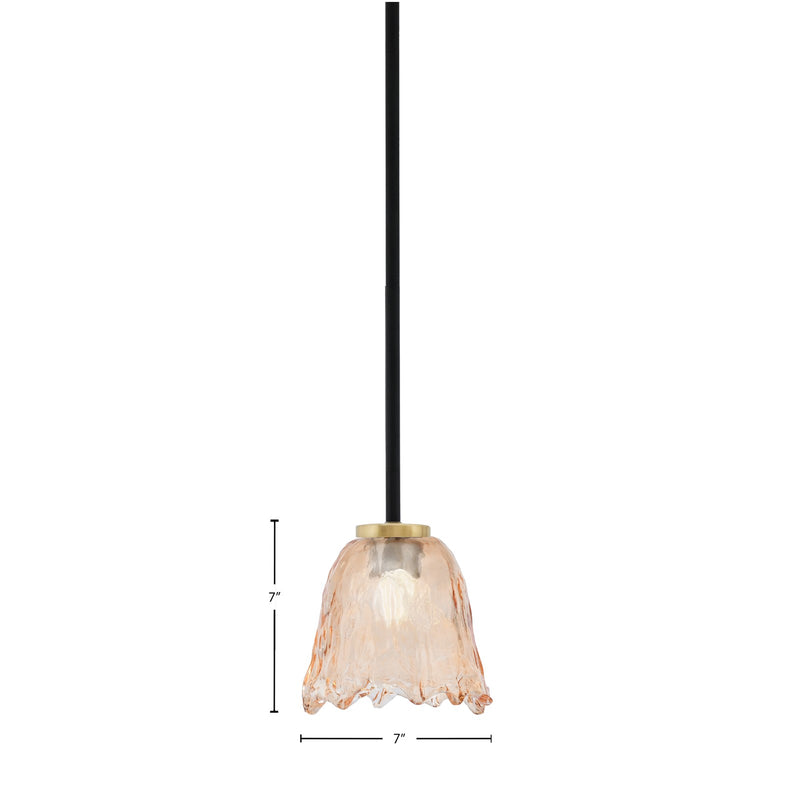 Toltec Sandia 7in 1-Light Mini Pendant | Matte Black and New Age Brass with Amber Lava Glass | Kitchen Island & Dining Room | Model 6201-MBNAB-4233