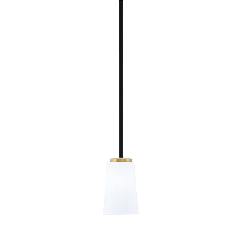 Toltec Sandia 5in 1-Light Mini Pendant | Matte Black and New Age Brass with White Opal Glass | Kitchen Island & Dining Room | Model 6201-MBNAB-5031
