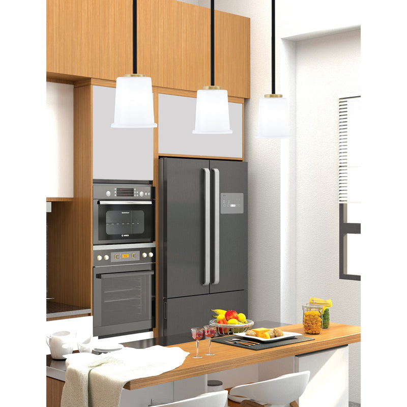Toltec Sandia 5in 1-Light Mini Pendant | Matte Black and New Age Brass with White Opal Glass | Kitchen Island & Dining Room | Model 6201-MBNAB-5031
