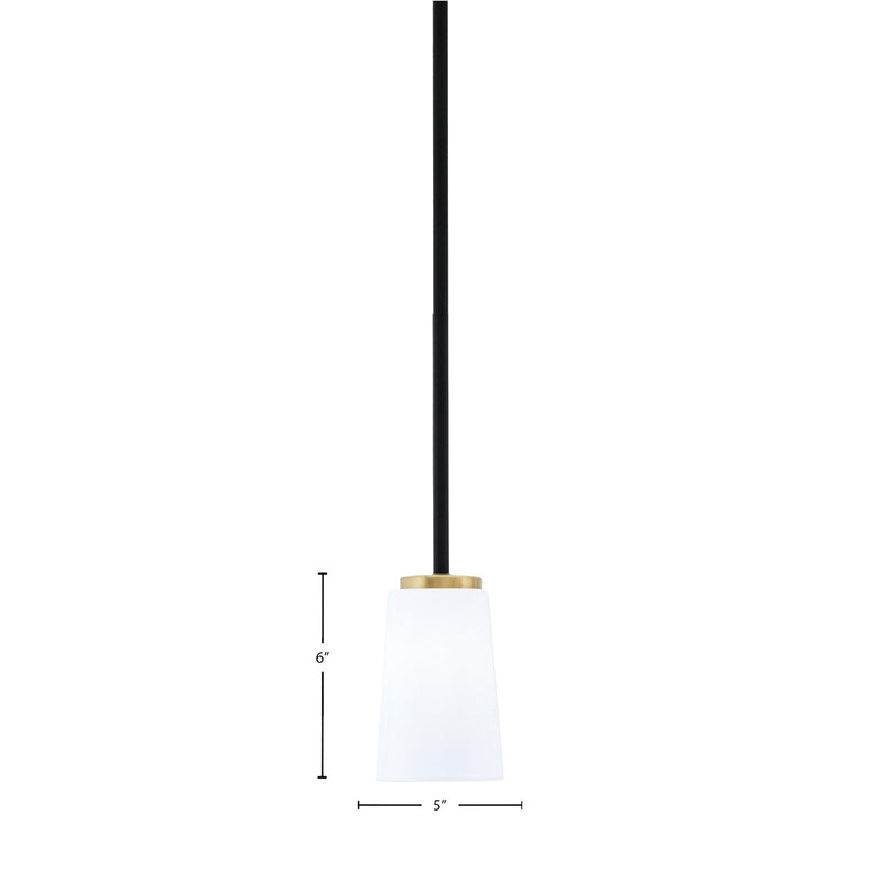 Toltec Sandia 5in 1-Light Mini Pendant | Matte Black and New Age Brass with White Opal Glass | Kitchen Island & Dining Room | Model 6201-MBNAB-5031