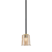 Toltec Sandia 5in 1-Light Mini Pendant | Matte Black and New Age Brass with Amber Bubble Glass | Kitchen Island & Dining Room | Model 6201-MBNAB-5033