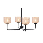 Toltec Sandia 30in 4-Light Chandelier | Modern Matte Black Steel and Amber Textured Glass | Dining Room & Living Room | 30 x 10.5 in | Model 6204-MB-4613
