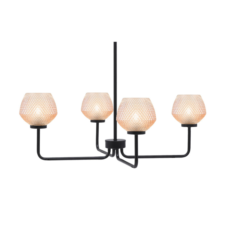 Toltec Sandia 6in 4-Light Chandelier | Modern Matte Black Steel and Amber Textured Glass | Dining Room & Entryway | 6 x 6 in | Model 6204-MB-4623