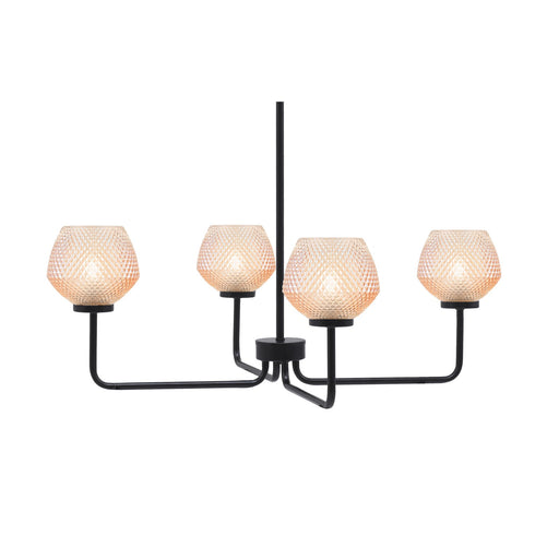 Toltec Sandia 6in 4-Light Chandelier | Modern Matte Black Steel and Amber Textured Glass | Dining Room & Entryway | 6 x 6 in | Model 6204-MB-4623