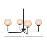 Toltec Sandia 6in 4-Light Chandelier | Modern Matte Black Steel and Amber Textured Glass | Dining Room & Entryway | 6 x 6 in | Model 6204-MB-4623