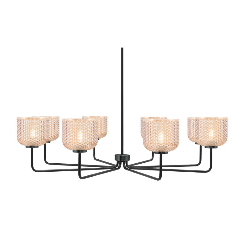 Toltec Sandia 43.5in 8-Light Chandelier | Modern Matte Black Steel and Amber Textured Glass | Dining Room & Foyer | 43.5 x 43.5 x 10.75 in | Model 6208-MB-4613