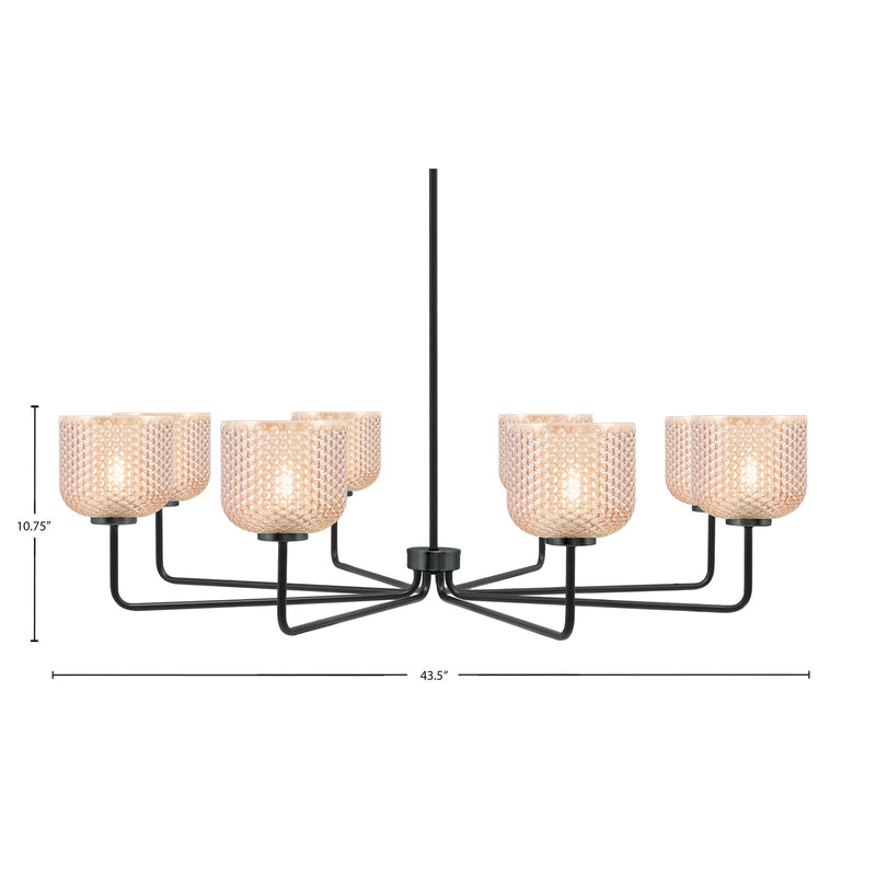 Toltec Sandia 43.5in 8-Light Chandelier | Modern Matte Black Steel and Amber Textured Glass | Dining Room & Foyer | 43.5 x 43.5 x 10.75 in | Model 6208-MB-4613