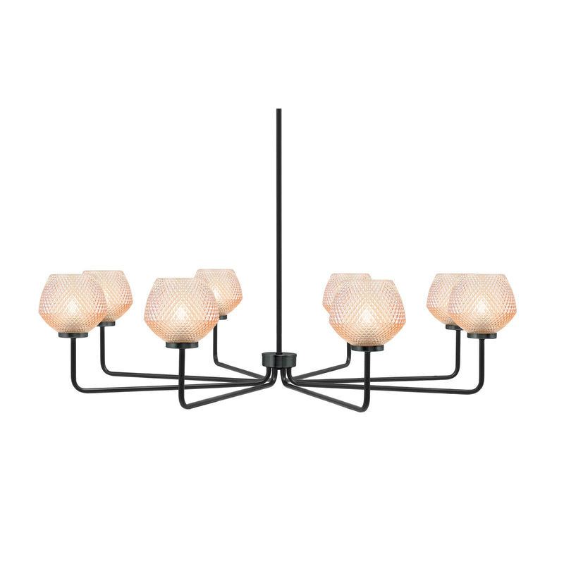 Toltec Sandia 44in 8-Light Chandelier | Modern Matte Black Steel and Amber Textured Glass | Dining Room & Great Room | 43.5 x 10.75 in | Model 6208-MB-4623