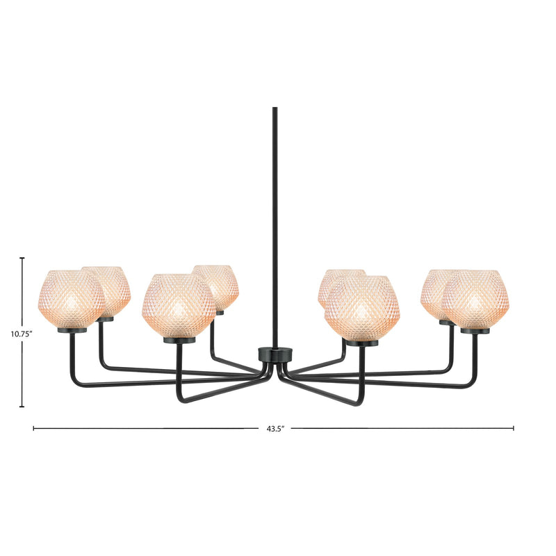 Toltec Sandia 44in 8-Light Chandelier | Modern Matte Black Steel and Amber Textured Glass | Dining Room & Great Room | 43.5 x 10.75 in | Model 6208-MB-4623