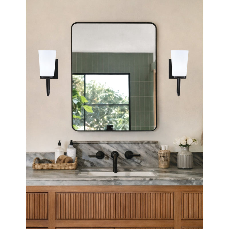 Toltec Sandia 4.5in 1-Light Wall Sconce | Modern Matte Black and White Opal Glass | Bathroom & Hallway Accent Light | Model 6221-MB-261