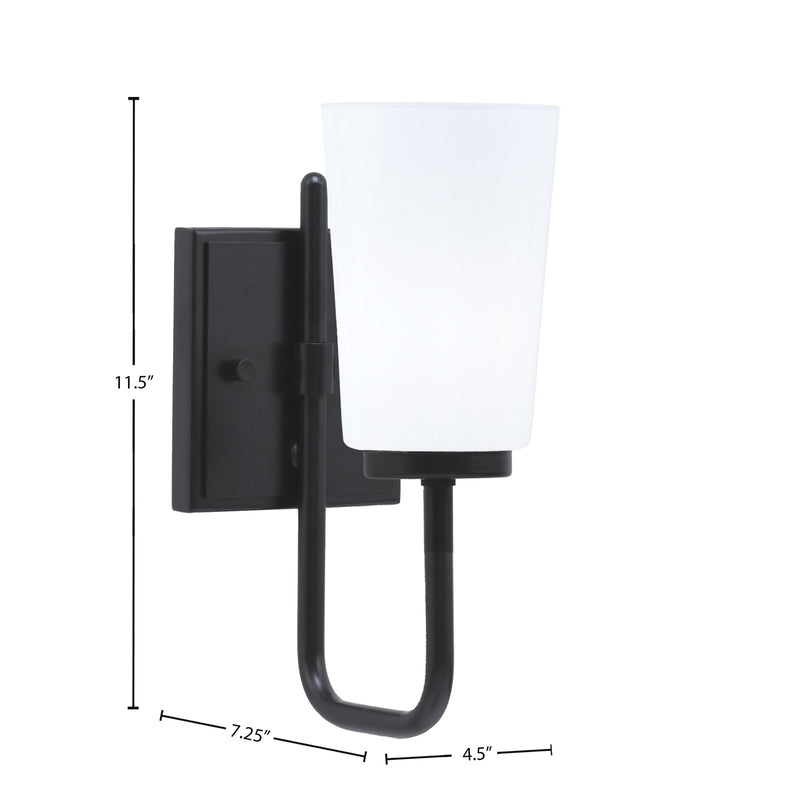 Toltec Sandia 4.5in 1-Light Wall Sconce | Modern Matte Black and White Opal Glass | Bathroom & Hallway Accent Light | Model 6221-MB-261
