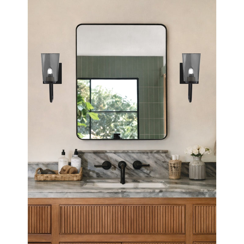 Toltec Sandia 4.5in 1-Light Wall Sconce | Modern Matte Black and Smoke Bubble Glass | Bathroom & Hallway Accent Light | Model 6221-MB-262
