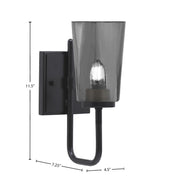 Toltec Sandia 4.5in 1-Light Wall Sconce | Modern Matte Black and Smoke Bubble Glass | Bathroom & Hallway Accent Light | Model 6221-MB-262
