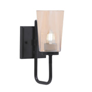 Toltec Sandia 4.5in 1-Light Wall Sconce | Modern Matte Black and Amber Gradient Glass | Bathroom & Hallway Accent Light | Model 6221-MB-263
