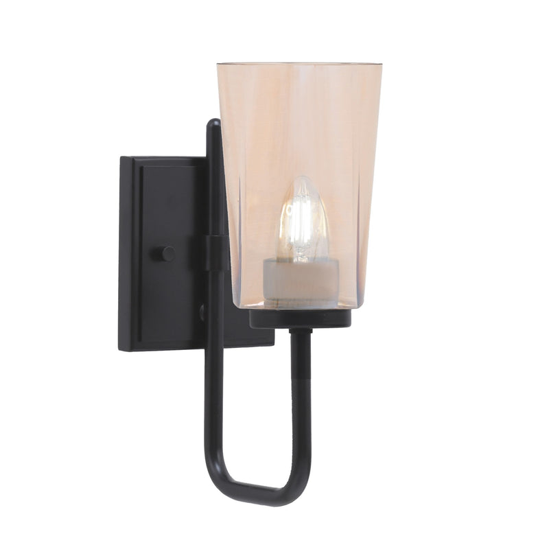 Toltec Sandia 4.5in 1-Light Wall Sconce | Modern Matte Black and Amber Gradient Glass | Bathroom & Hallway Accent Light | Model 6221-MB-263