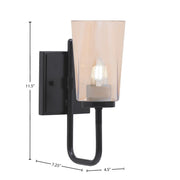 Toltec Sandia 4.5in 1-Light Wall Sconce | Modern Matte Black and Amber Gradient Glass | Bathroom & Hallway Accent Light | Model 6221-MB-263