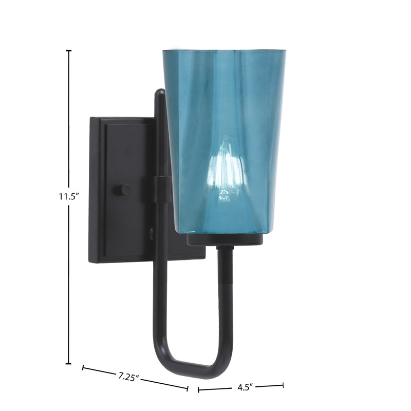 Toltec Sandia 1-Light Wall Sconce | Modern Matte Black and Blue Gradient Glass | Bathroom & Hallway | 4.5 x 7.25 x 11.5 in | Model 6221-MB-265