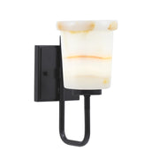 Toltec Sandia 7in 1-Light Wall Sconce | Modern Matte Black and Natural Stone Shade | Bedroom & Hallway Accent Light | Model 6221-MB-4128
