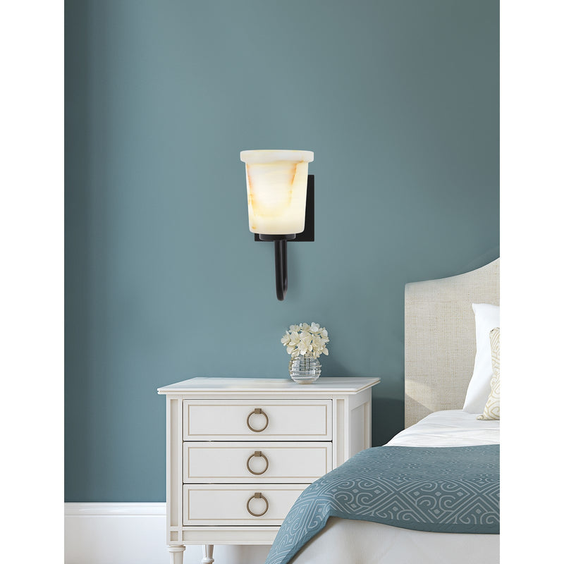 Toltec Sandia 7in 1-Light Wall Sconce | Modern Matte Black and Natural Stone Shade | Bedroom & Hallway Accent Light | Model 6221-MB-4128