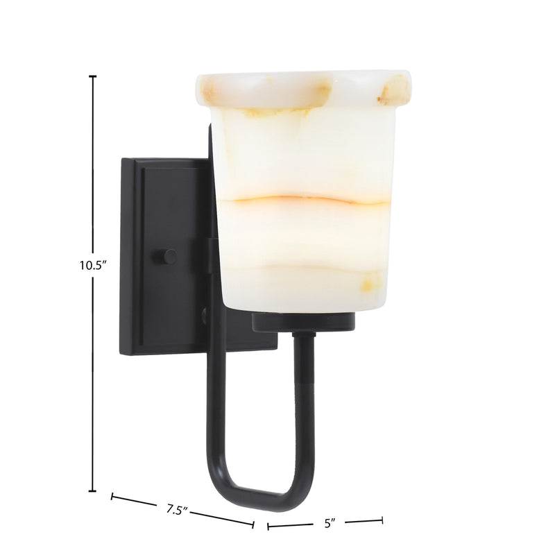 Toltec Sandia 7in 1-Light Wall Sconce | Modern Matte Black and Natural Stone Shade | Bedroom & Hallway Accent Light | Model 6221-MB-4128