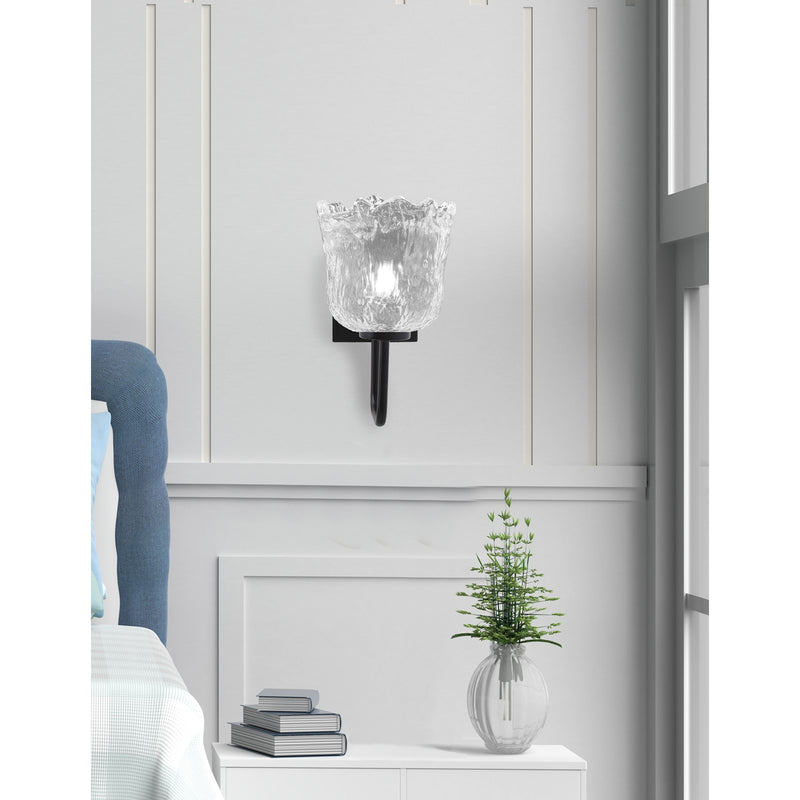 Toltec Sandia 7in 1-Light Wall Sconce | Modern Matte Black and Clear Lava Glass | Bedroom & Hallway Accent Light | Model 6221-MB-4230