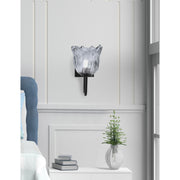 Toltec Sandia 7in 1-Light Wall Sconce | Modern Matte Black and Smoke Lava Glass | Bedroom & Hallway Accent Light | Model 6221-MB-4232