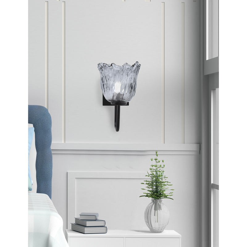 Toltec Sandia 7in 1-Light Wall Sconce | Modern Matte Black and Smoke Lava Glass | Bedroom & Hallway Accent Light | Model 6221-MB-4232