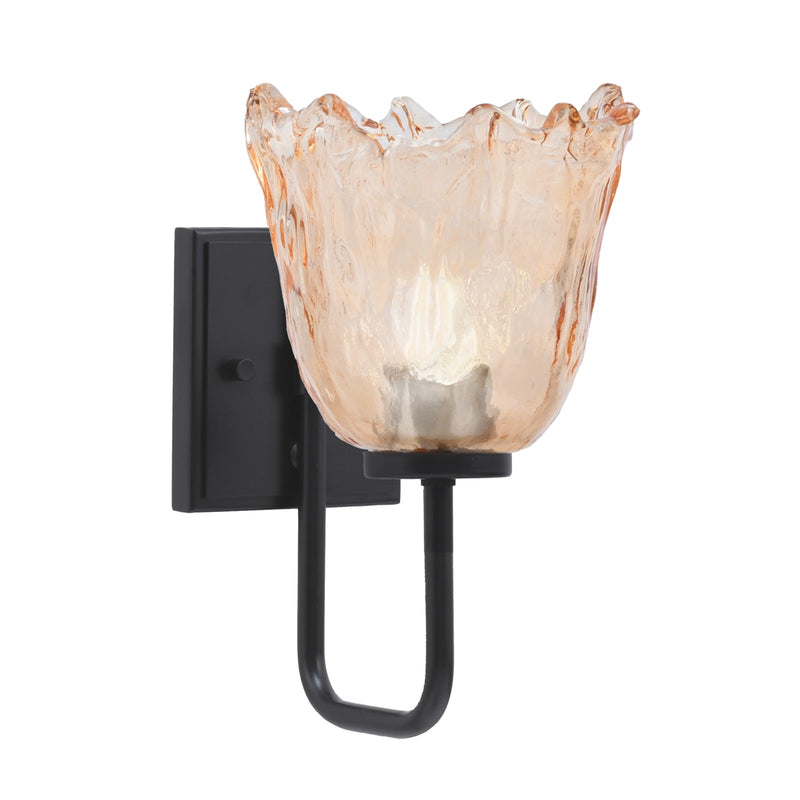 Toltec Sandia 7in 1-Light Wall Sconce | Modern Matte Black and Amber Lava Glass | Bedroom & Hallway Accent Light | Model 6221-MB-4233