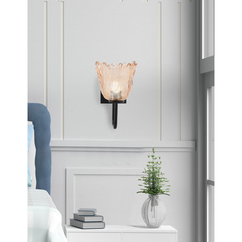 Toltec Sandia 7in 1-Light Wall Sconce | Modern Matte Black and Amber Lava Glass | Bedroom & Hallway Accent Light | Model 6221-MB-4233
