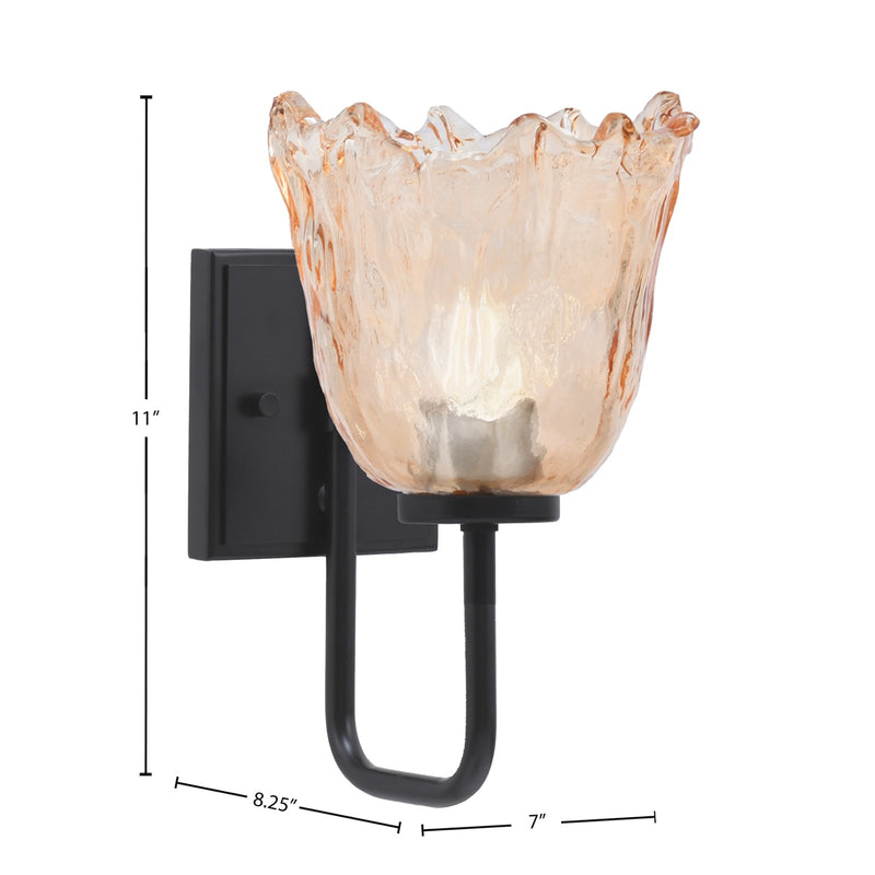 Toltec Sandia 7in 1-Light Wall Sconce | Modern Matte Black and Amber Lava Glass | Bedroom & Hallway Accent Light | Model 6221-MB-4233