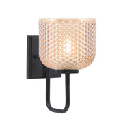 Toltec Sandia 1-Light Wall Sconce | Modern Matte Black Steel and Amber Textured Glass | Hallway & Bedroom Accent | 6 x 10 x 8 in | Model 6221-MB-4613