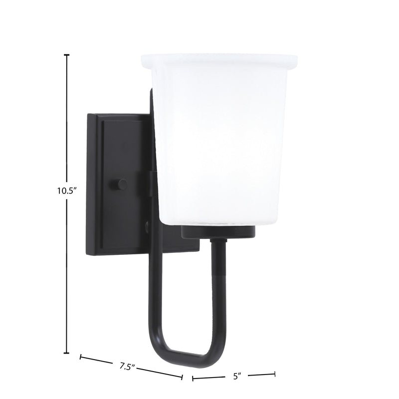Toltec Sandia 1-Light Wall Sconce | Modern Matte Black and White Opal Glass | Bathroom & Hallway | 5 x 7.5 x 10.5 in | Model 6221-MB-5031
