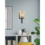 Toltec Sandia 1-Light Wall Sconce | Modern Matte Black and Amber Bubble Glass | Bathroom & Hallway | 5 x 7.5 x 10.5 in | Model 6221-MB-5033